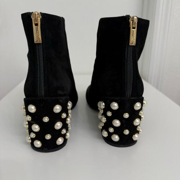 Stuart Weitzman Pearl Bacari Velvet Block Heel Booties Black Maximalist Sz 6.5 - Picture 3 of 10